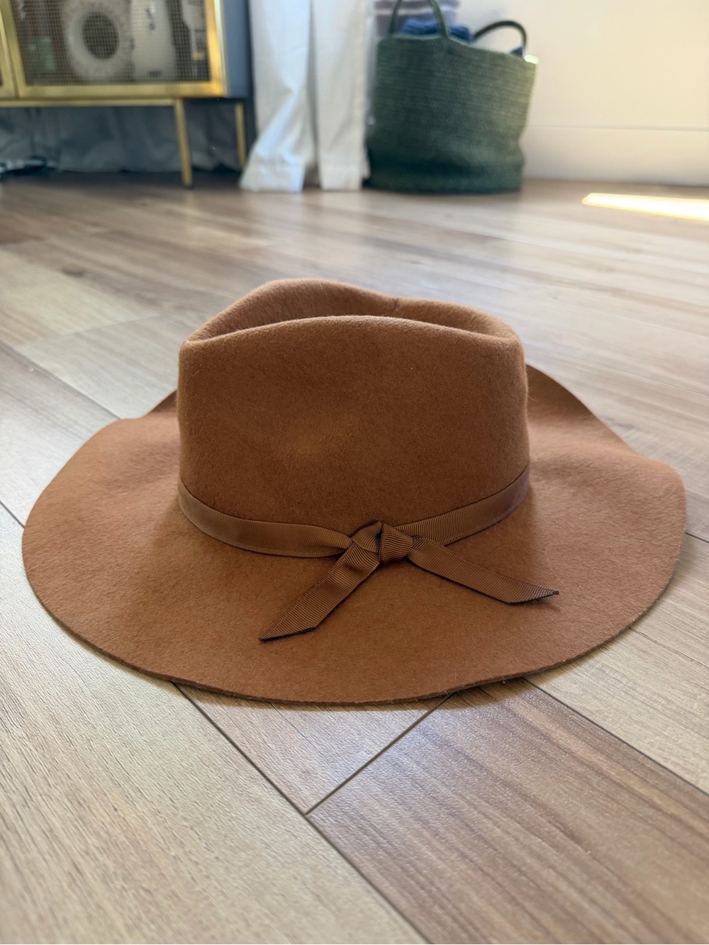 Rylee + Cru Brown Wide Brim Felt Fedora with Ribbon